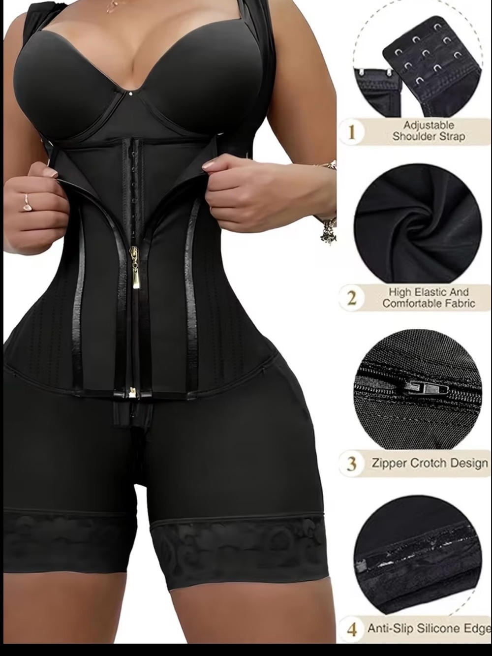 Chic Nation Black Zipper Bodysuit